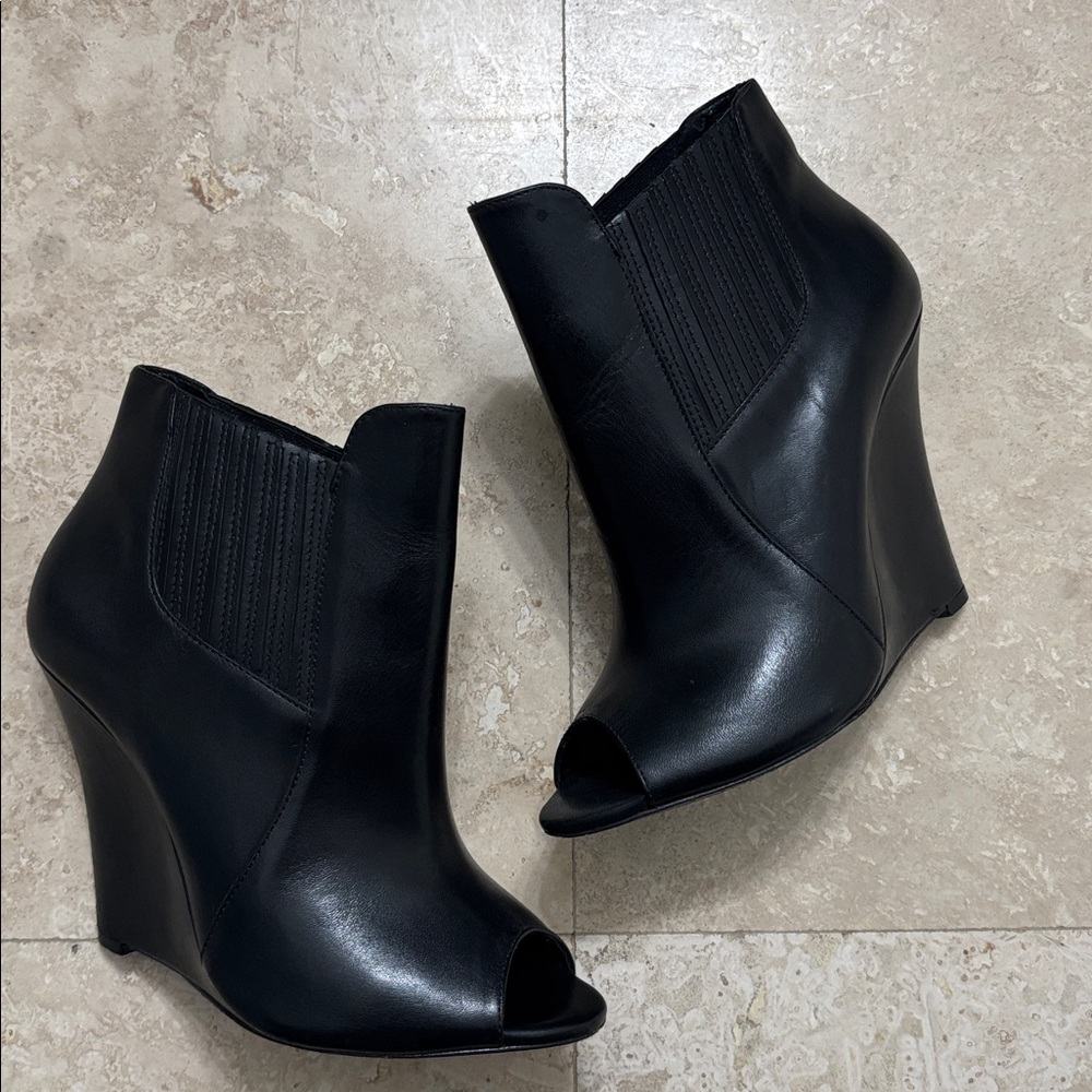 SCHUTZ Black Leather Wedge Booties